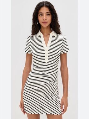 Veronica Beard Lanier black white Striped Polo short sleeve Mini Dress size M